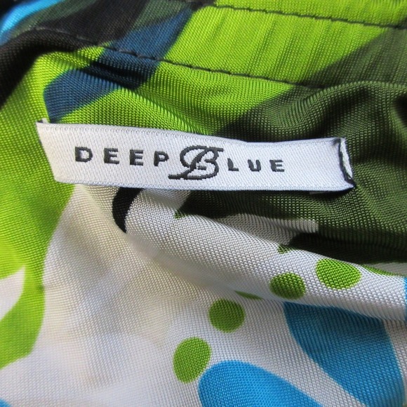 Deep Blue Y2K Floral Print Dress L Green Italy Strappy Tie Back Retro Summer 264 - Picture 9 of 10